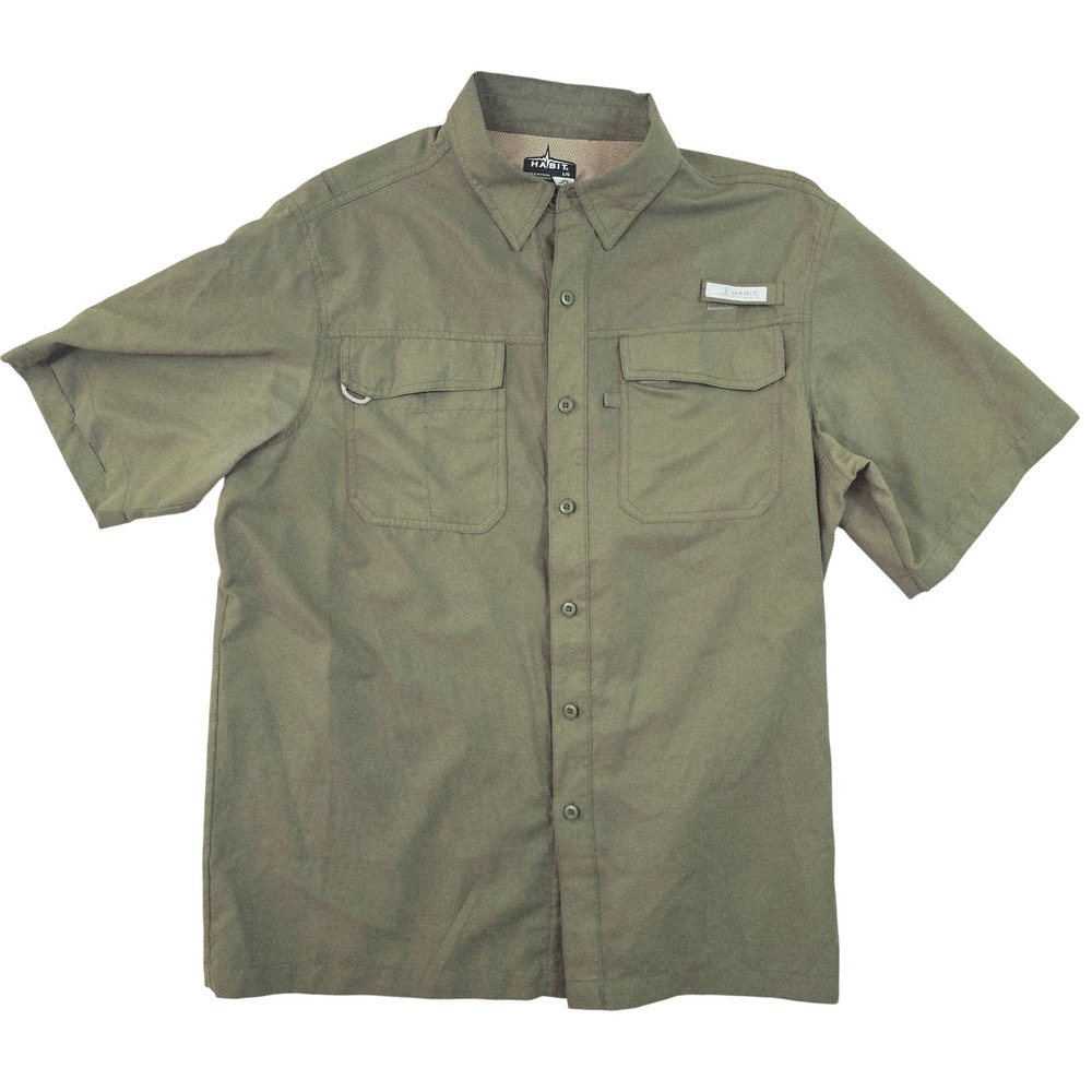 Habit‎ Mens Fishing Shirt Large Olive Green Short Sleeve UPF 40 Solar Factor L
